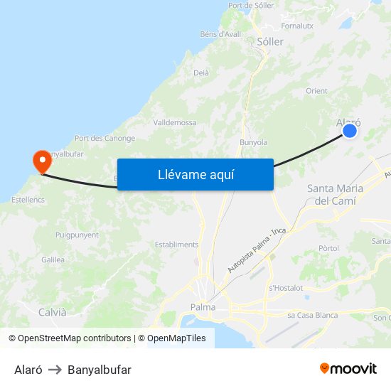 Alaró to Banyalbufar map