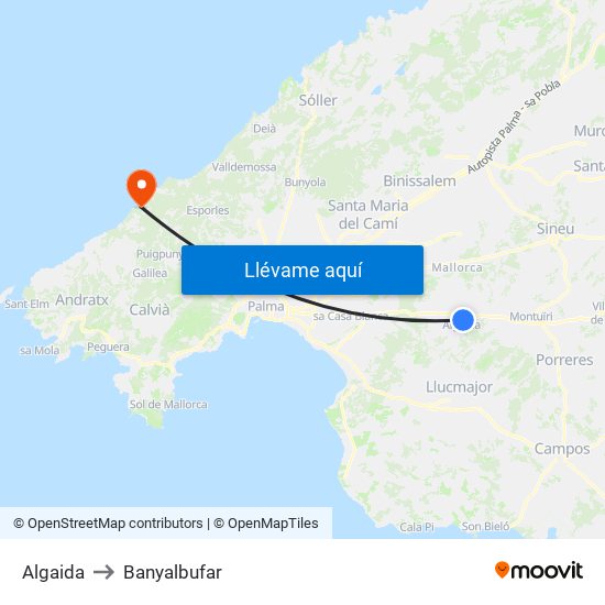 Algaida to Banyalbufar map