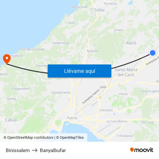 Binissalem to Banyalbufar map
