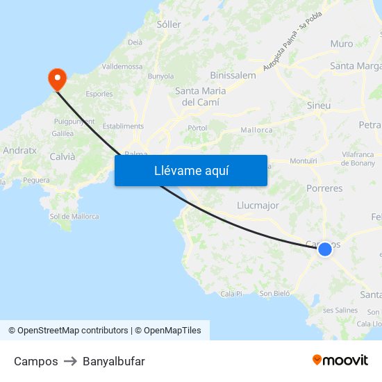 Campos to Banyalbufar map