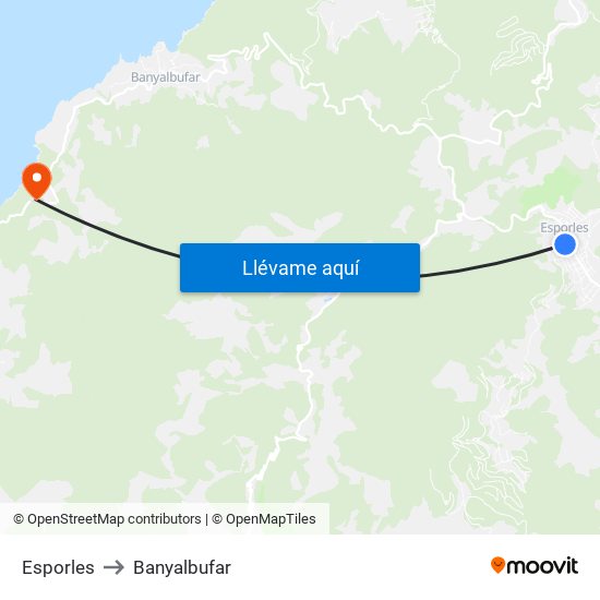 Esporles to Banyalbufar map