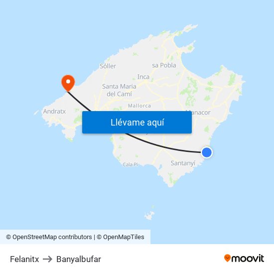 Felanitx to Banyalbufar map