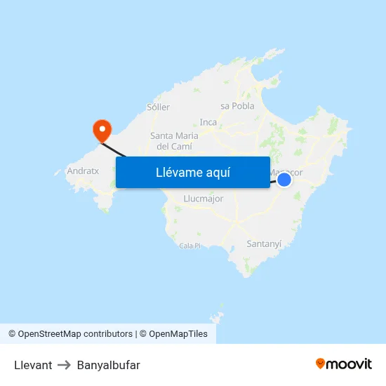 Llevant to Banyalbufar map