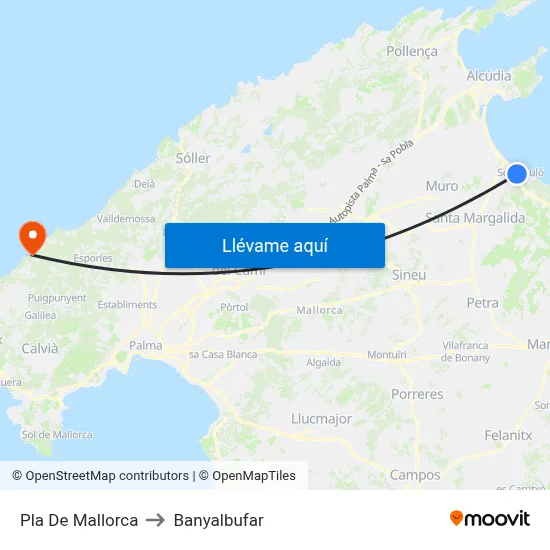 Pla De Mallorca to Banyalbufar map