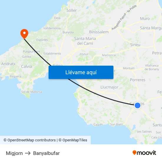 Migjorn to Banyalbufar map