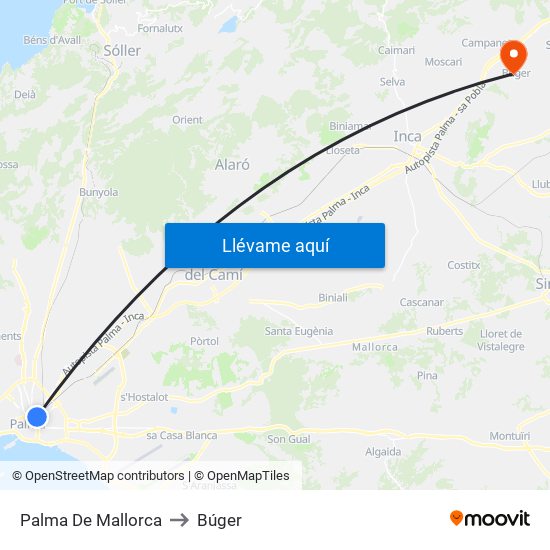 Palma De Mallorca to Búger map