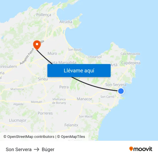 Son Servera to Búger map