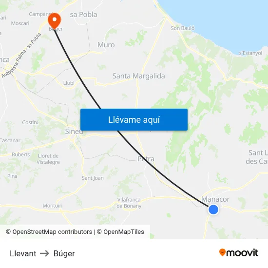 Llevant to Búger map