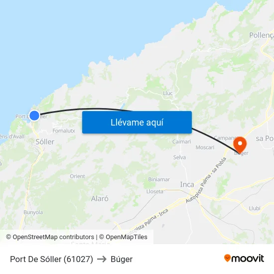 Port De Sóller (61027) to Búger map