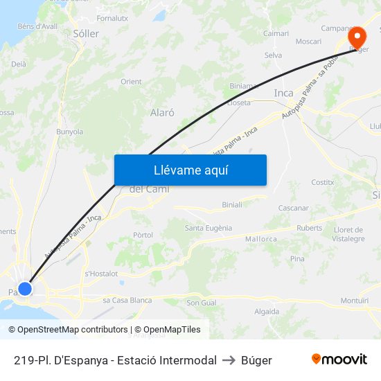 219-Pl. D'Espanya - Estació Intermodal to Búger map