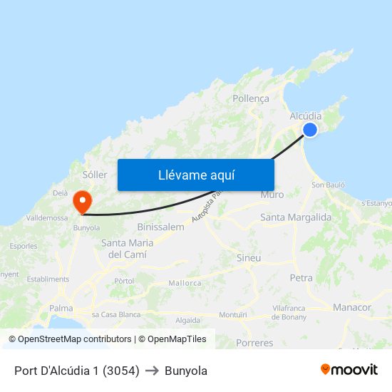 Port D'Alcúdia 1 (3054) to Bunyola map