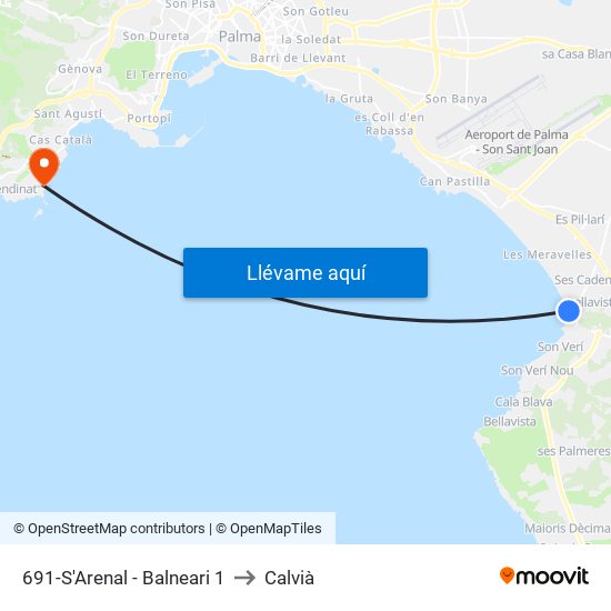 691-S'Arenal - Balneari 1 to Calvià map