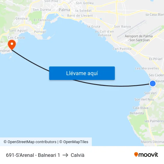 691-S'Arenal - Balneari 1 to Calvià map