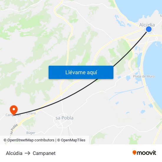 Alcúdia to Campanet map