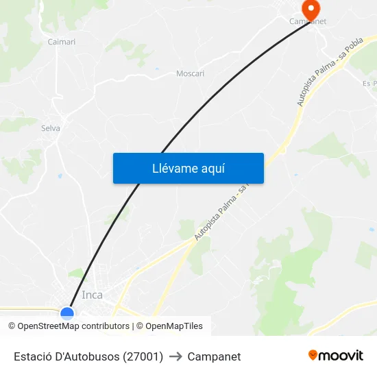 Estació D'Autobusos (27001) to Campanet map