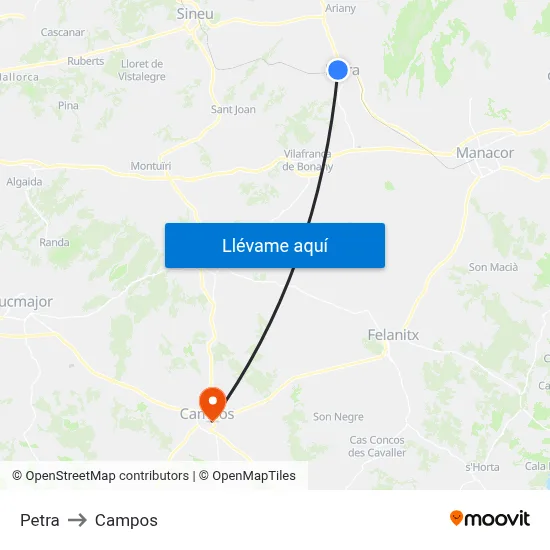 Petra to Campos map