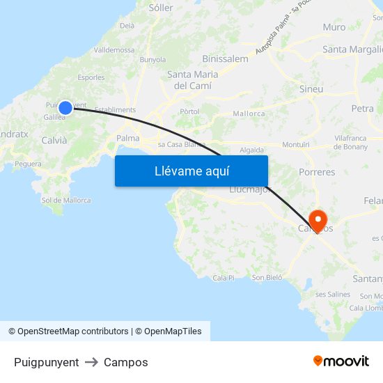 Puigpunyent to Campos map