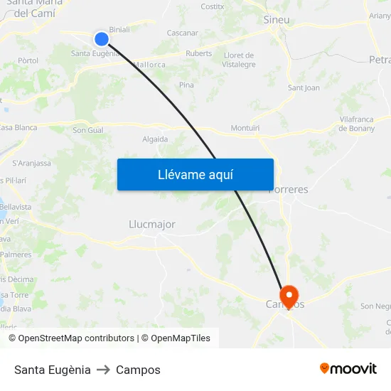 Santa Eugènia to Campos map