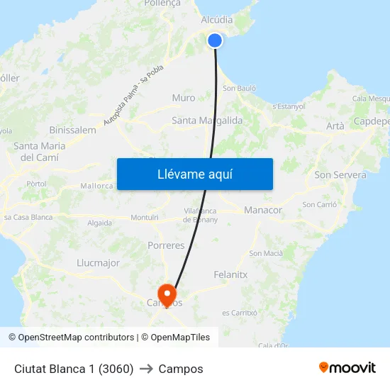 Ciutat Blanca 1 (3060) to Campos map