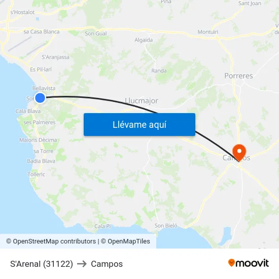 S'Arenal (31122) to Campos map