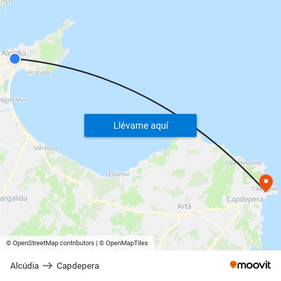 Alcúdia to Capdepera map