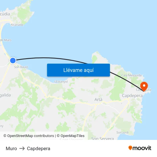 Muro to Capdepera map