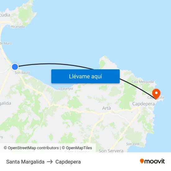 Santa Margalida to Capdepera map