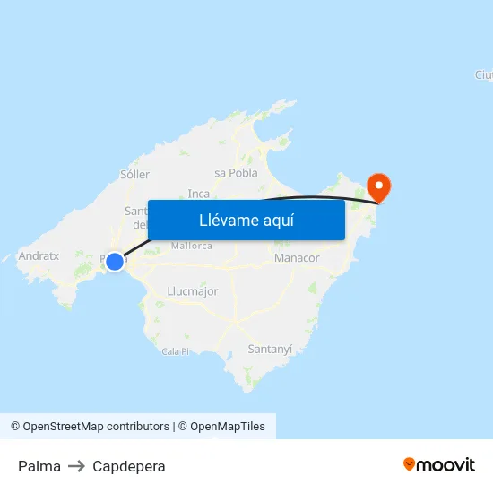 Palma to Capdepera map