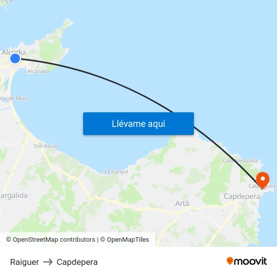 Raiguer to Capdepera map