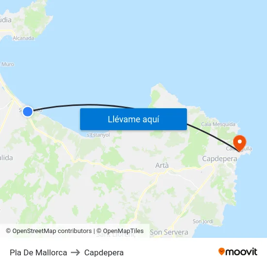 Pla De Mallorca to Capdepera map