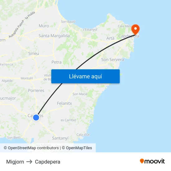 Migjorn to Capdepera map