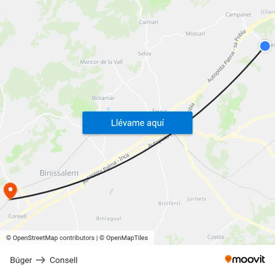 Búger to Consell map
