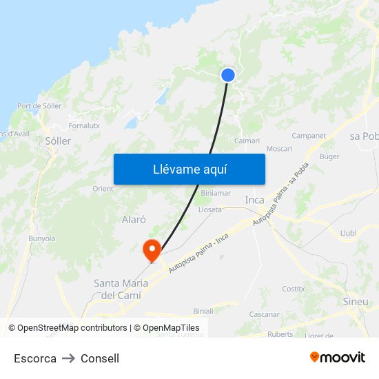 Escorca to Consell map