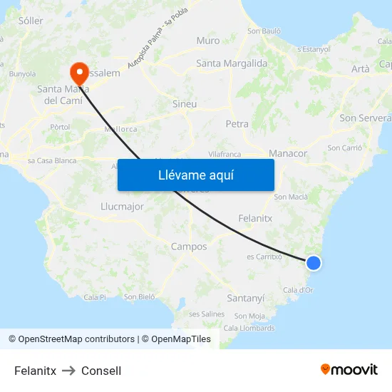 Felanitx to Consell map