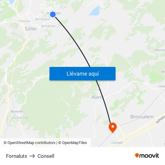 Fornalutx to Consell map
