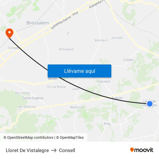 Lloret De Vistalegre to Consell map