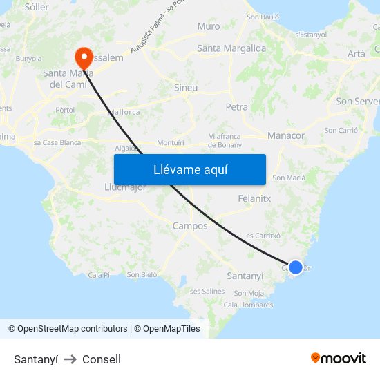 Santanyí to Consell map