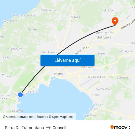 Serra De Tramuntana to Consell map