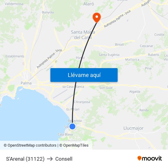 S'Arenal (31122) to Consell map
