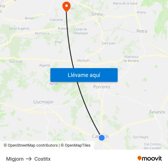 Migjorn to Costitx map
