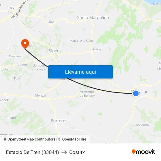 Estació De Tren 1 (33044) to Costitx map
