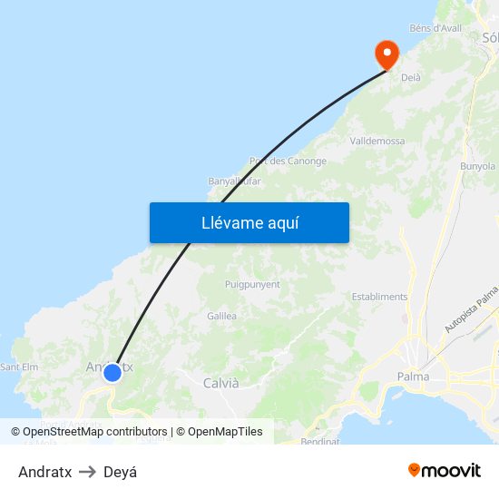 Andratx to Deyá map