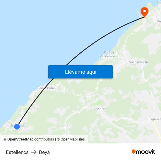 Estellencs to Deyá map