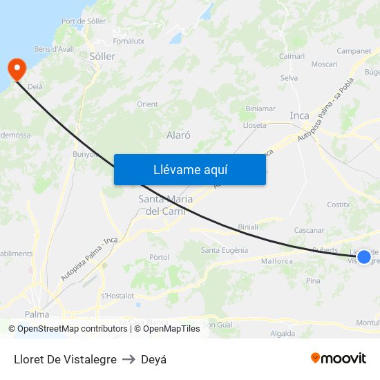 Lloret De Vistalegre to Deyá map