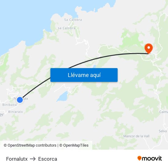 Fornalutx to Escorca map