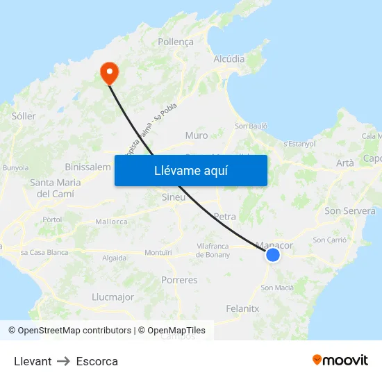 Llevant to Escorca map