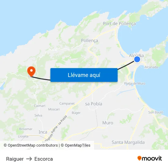 Raiguer to Escorca map