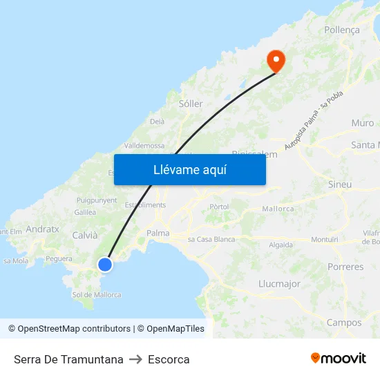 Serra De Tramuntana to Escorca map