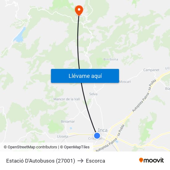 Estació D'Autobusos (27001) to Escorca map