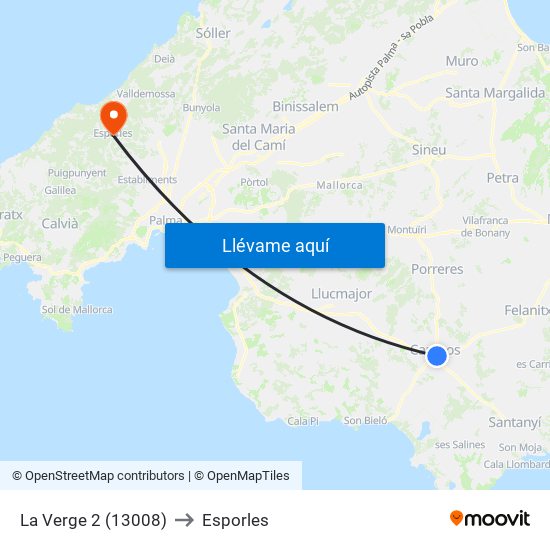 La Verge 2 (13008) to Esporles map